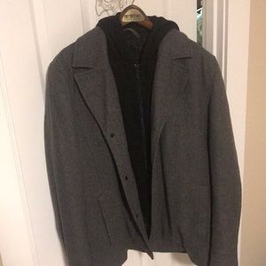 Grey Peacoat with removable black hoodie